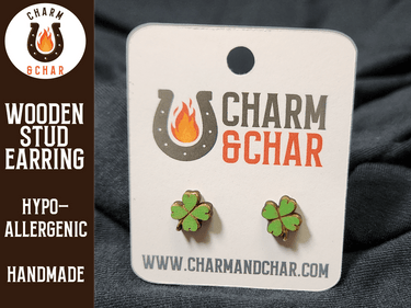 Four Leaf Clover Wood Stud Earrings - St. Patrick's Day Fashion Earring - Stud Earring - Charm and Char